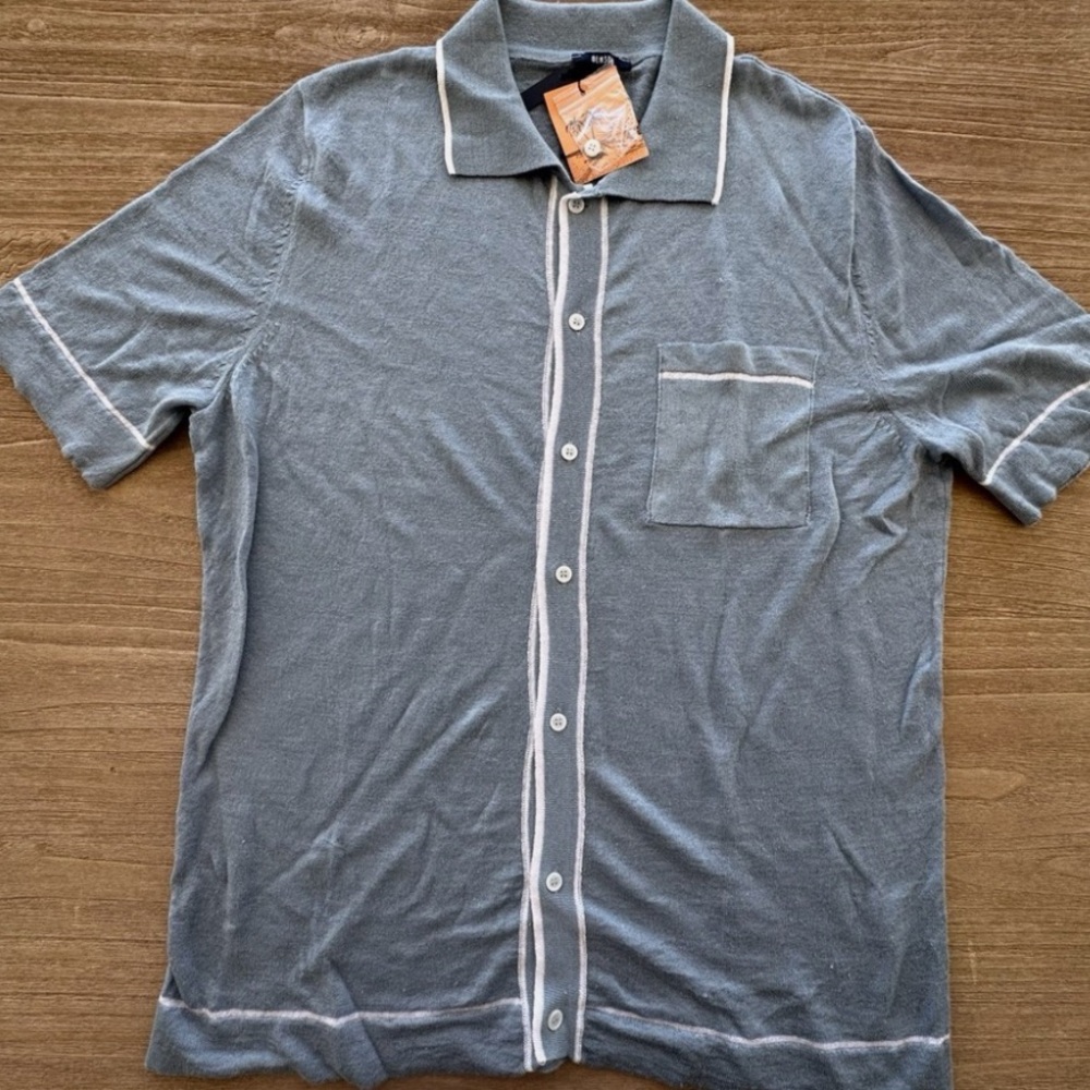 Benson Calabasas Linen Shirt Light Blue Size XL BNWT with White Accents